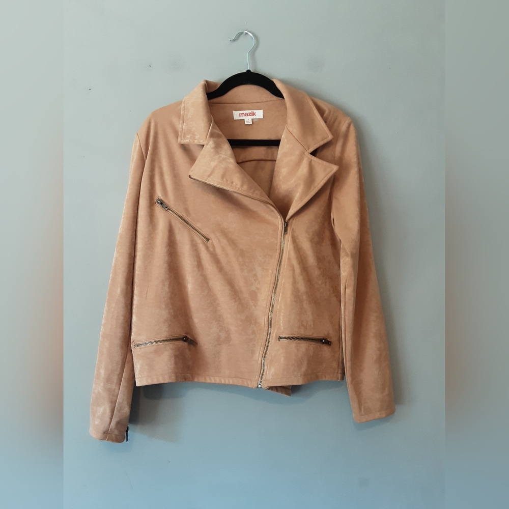 Mazik Tan Asymmetrical Moto Bomber Jacket